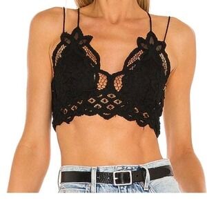 Free People Adella Black‎ Lace Bralette Spaghetti Strap Boho Festival READ